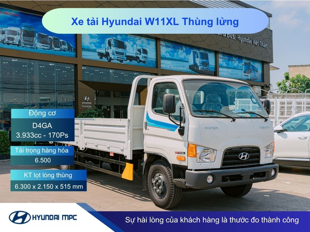 Xe tải Hyundai Mighty W11XL thùng lửng 7T thùng dài 6.3m